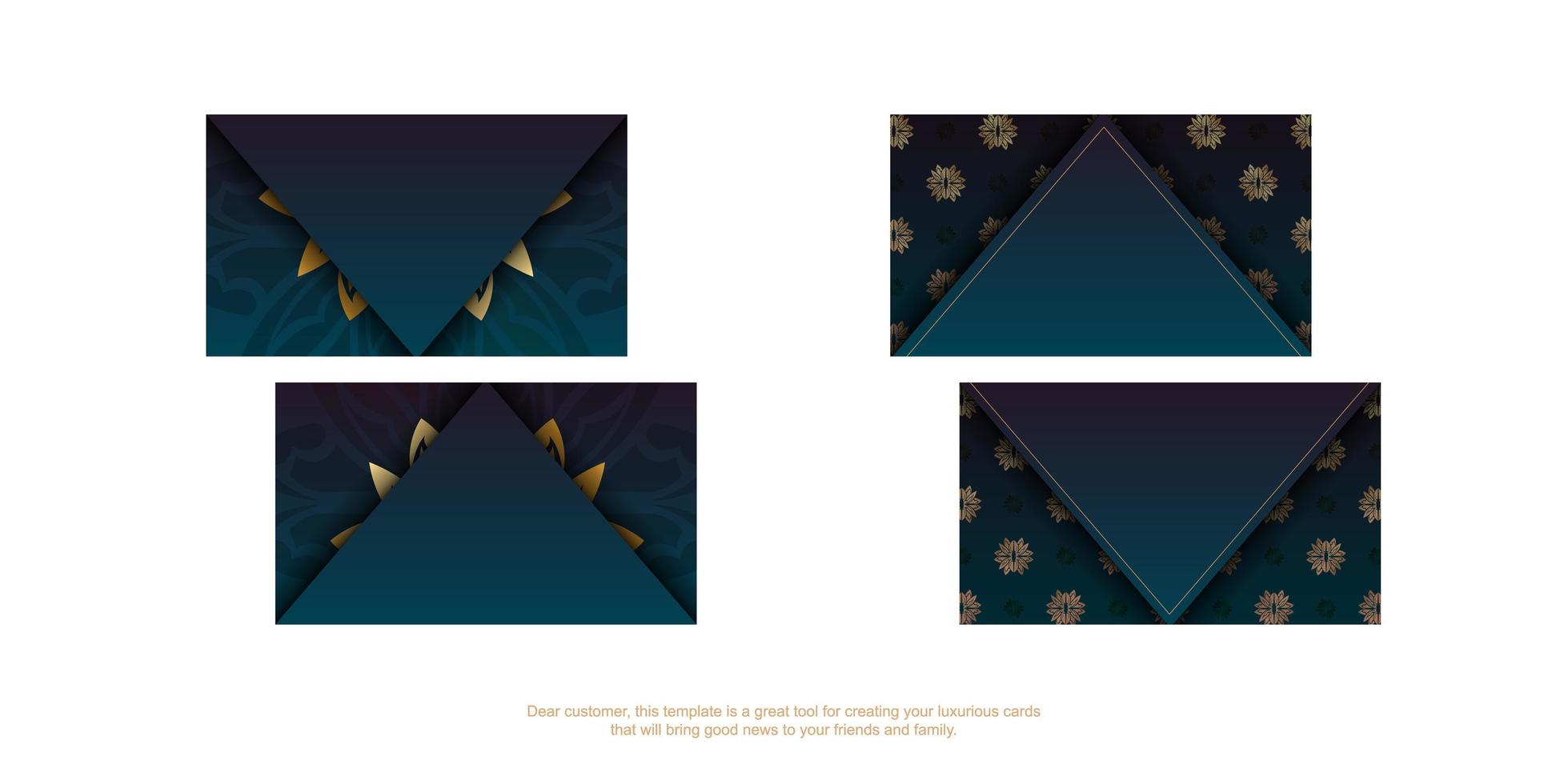 Visitenkarte mit blauer Farbverlaufsfarbe mit luxuriösem Goldmuster für Ihre Kontakte. vektor
