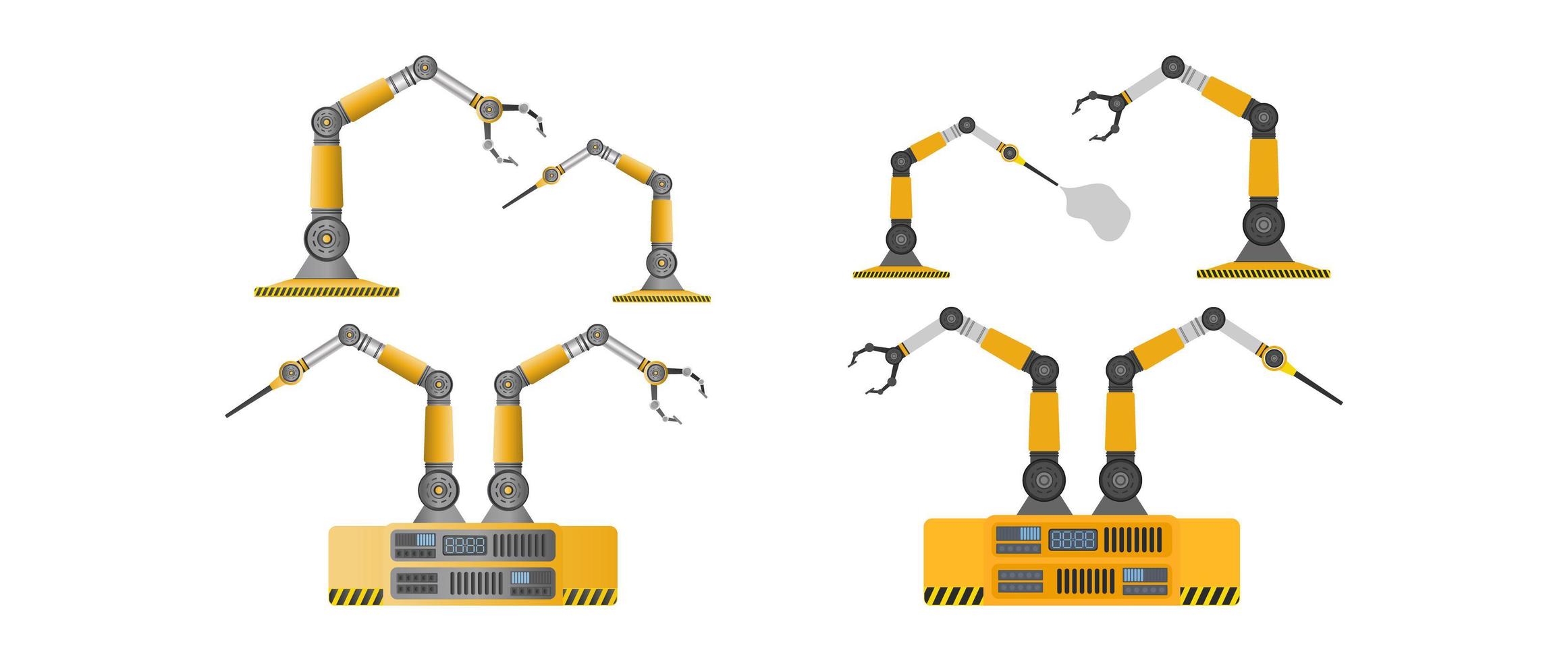 Satz Roboterhände. ein mechanischer Roboter mit einem Tentakel. moderne Industrietechnik. Geräte für produzierende Unternehmen. isoliert. Vektor. vektor