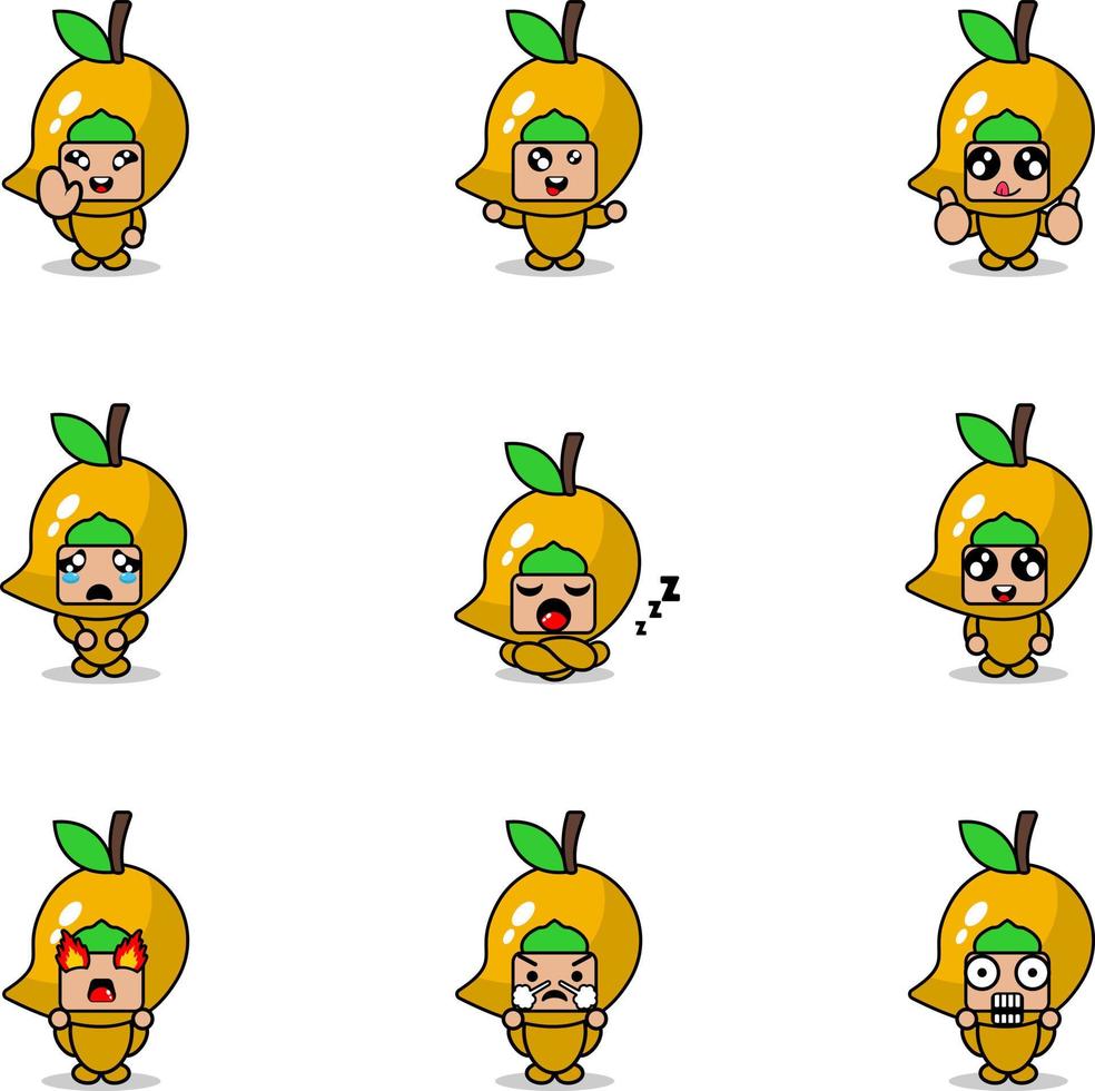 vektor illustration av seriefigur maskot kostym uppsättning av mango frukt uttryck bunt