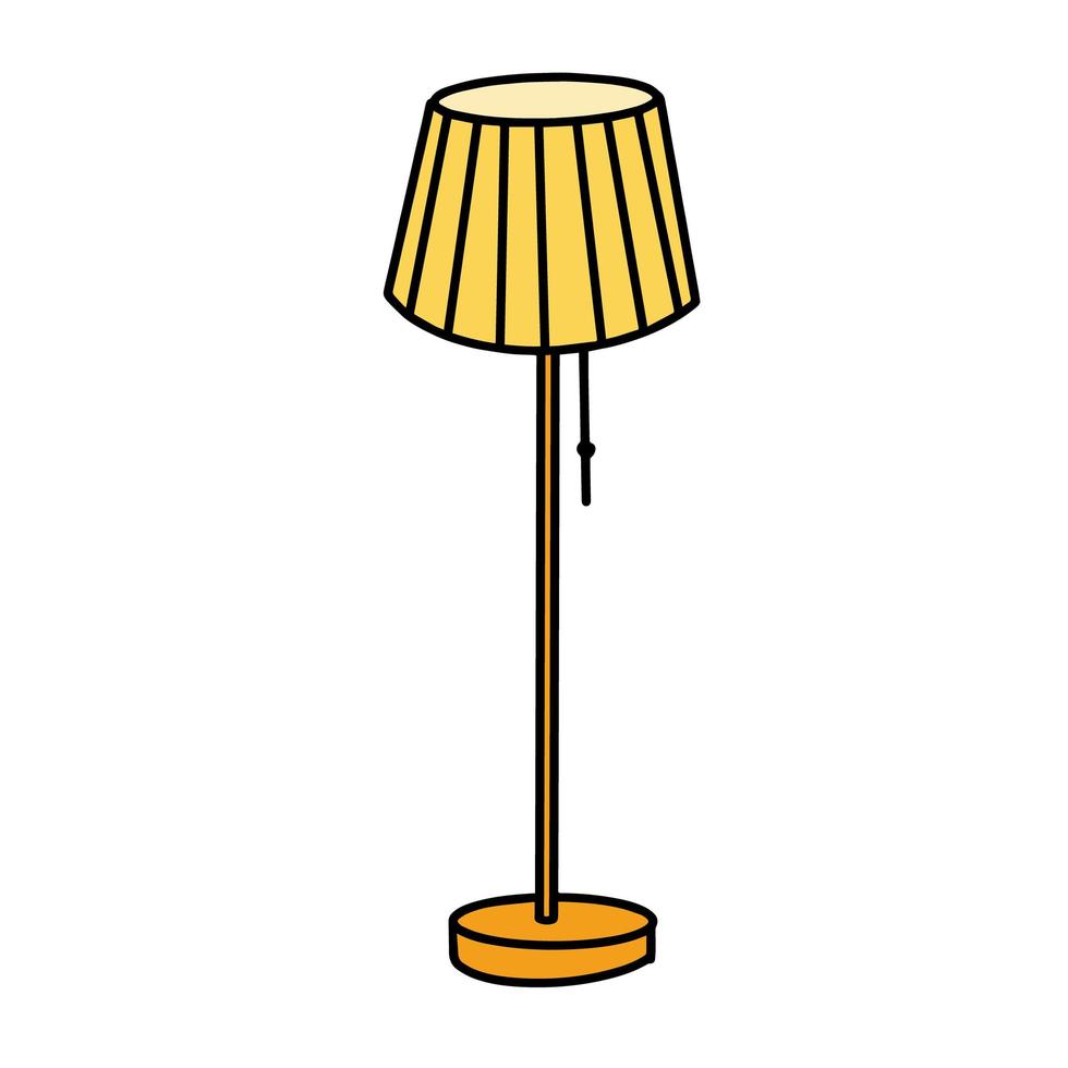 Stehlampe auf einem hohen Stiel mit einem runden Lampenschirm und einer großen Blase, Vektorillustration auf einem weißen, isolierten Hintergrund. vektor