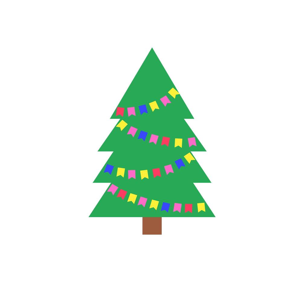 ein einfacher Weihnachtsbaum als Symbol für ein frohes neues Jahr, eine fröhliche Feier der Weihnachtsfeiertage. leichter Schmuck funkelt. vektor