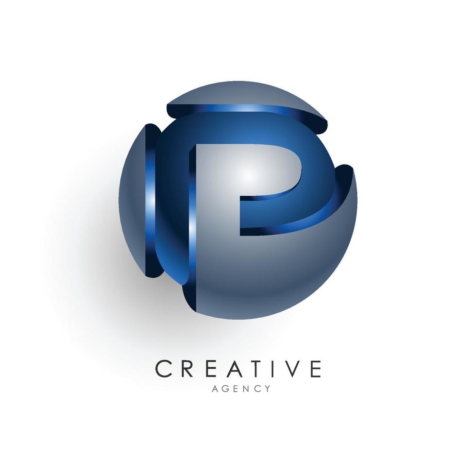 Anfangsbuchstaben-Logo-Vorlage farbig blaugrauer Kreis 3D-Design für Geschäfts- und Firmenidentität vektor