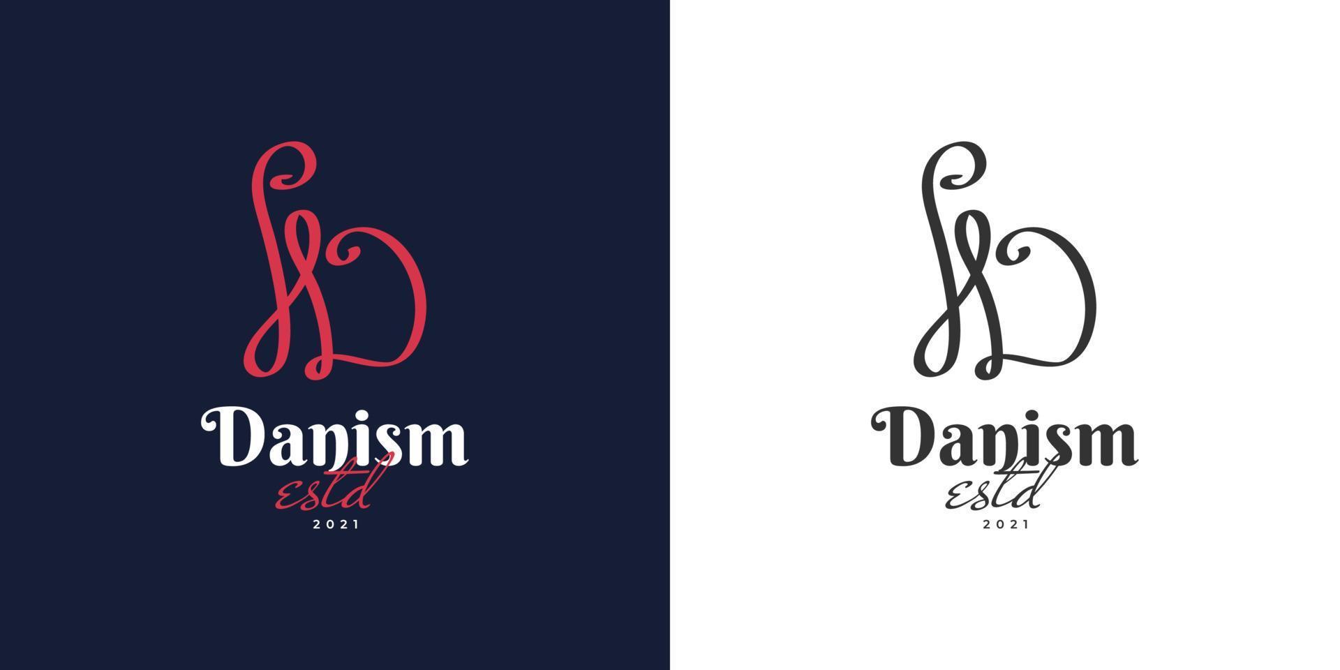 inledande bokstaven d logotyp design med handstil. d signaturlogotyp eller symbol för bröllop, mode, smycken, boutique, botanisk, blommig eller affärsidentitet vektor