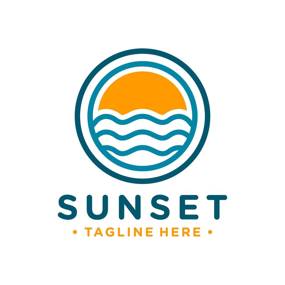 logotyp kontur solnedgången på havet vektor