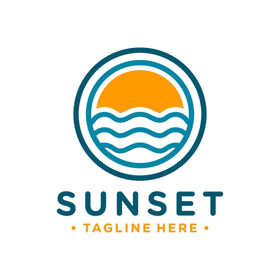 Logo Umriss Sonnenuntergang auf dem Meer vektor