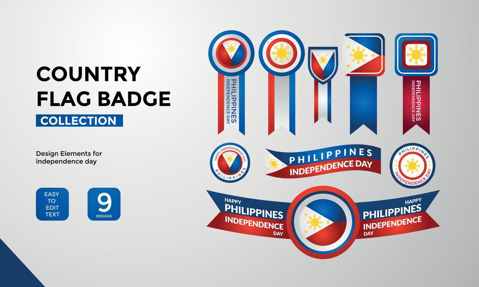 Filippinernas flagga märke samling självständighetsdagen hälsningar vektor