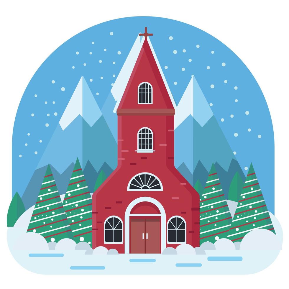 gemütliche Winterkirchenillustration. frohe weihnachten abbildung vektor