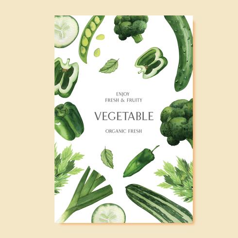 Organischer Menüideenbauernhof des grünen Gemüseaquarells Plakat, gesundes organisches Design, Aquarellvektorillustration vektor