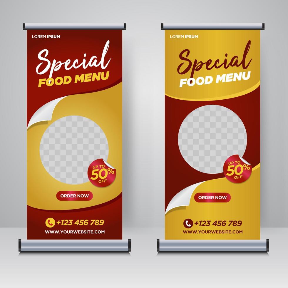 Lebensmittel und Restaurant rollen Banner Design-Vorlage vektor