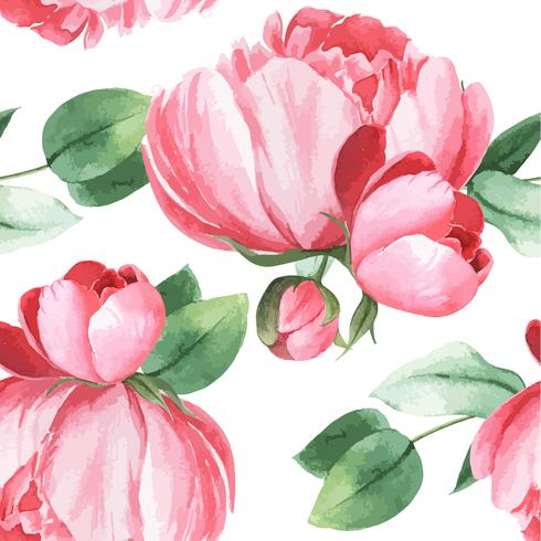 Peony blommor watercolo Mönster sömlös blommig botanisk akvarell stil vintage textil, aquarelle blomma design inbjudningskort vektor illustration.