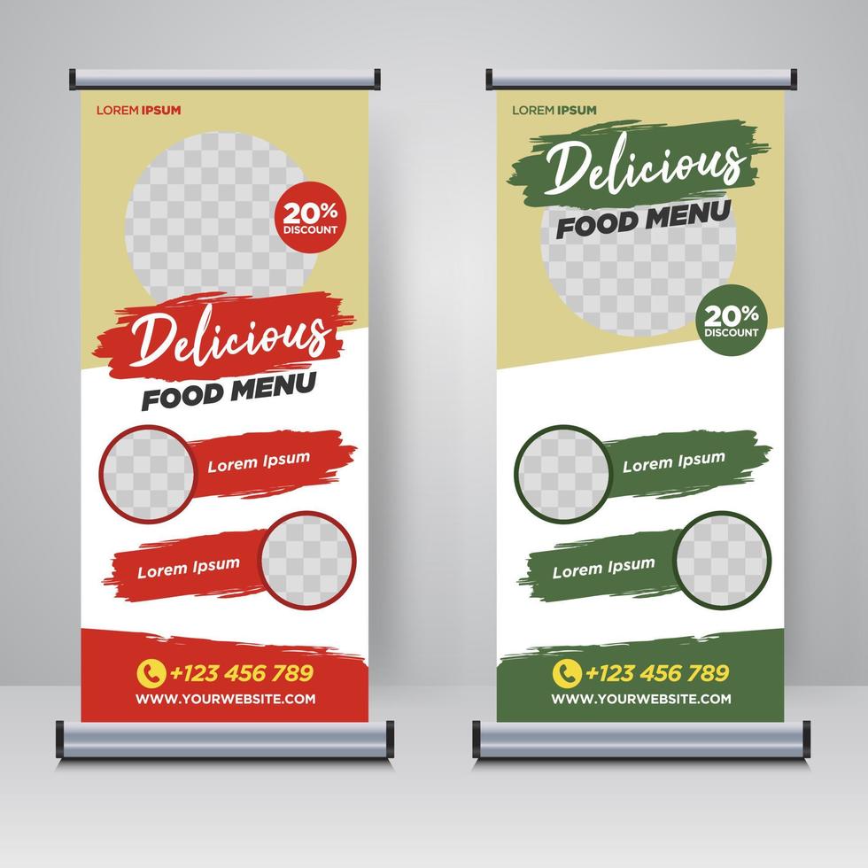 Lebensmittel und Restaurant rollen Banner Design-Vorlage vektor