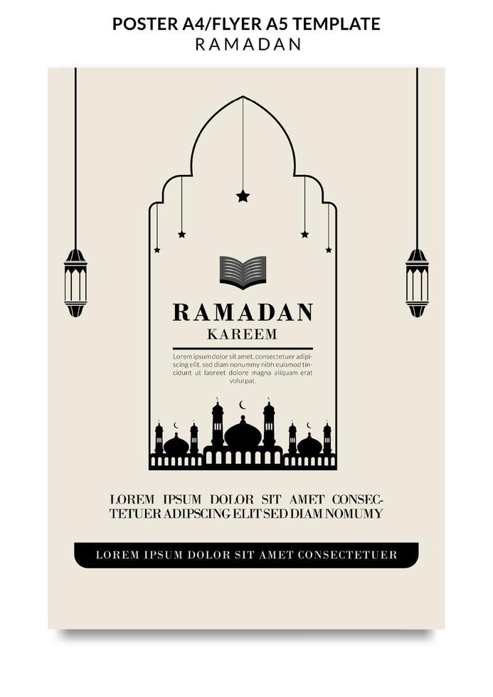 Ramadan Kareem Poster mit Moschee und Laterne kostenloser Vektor