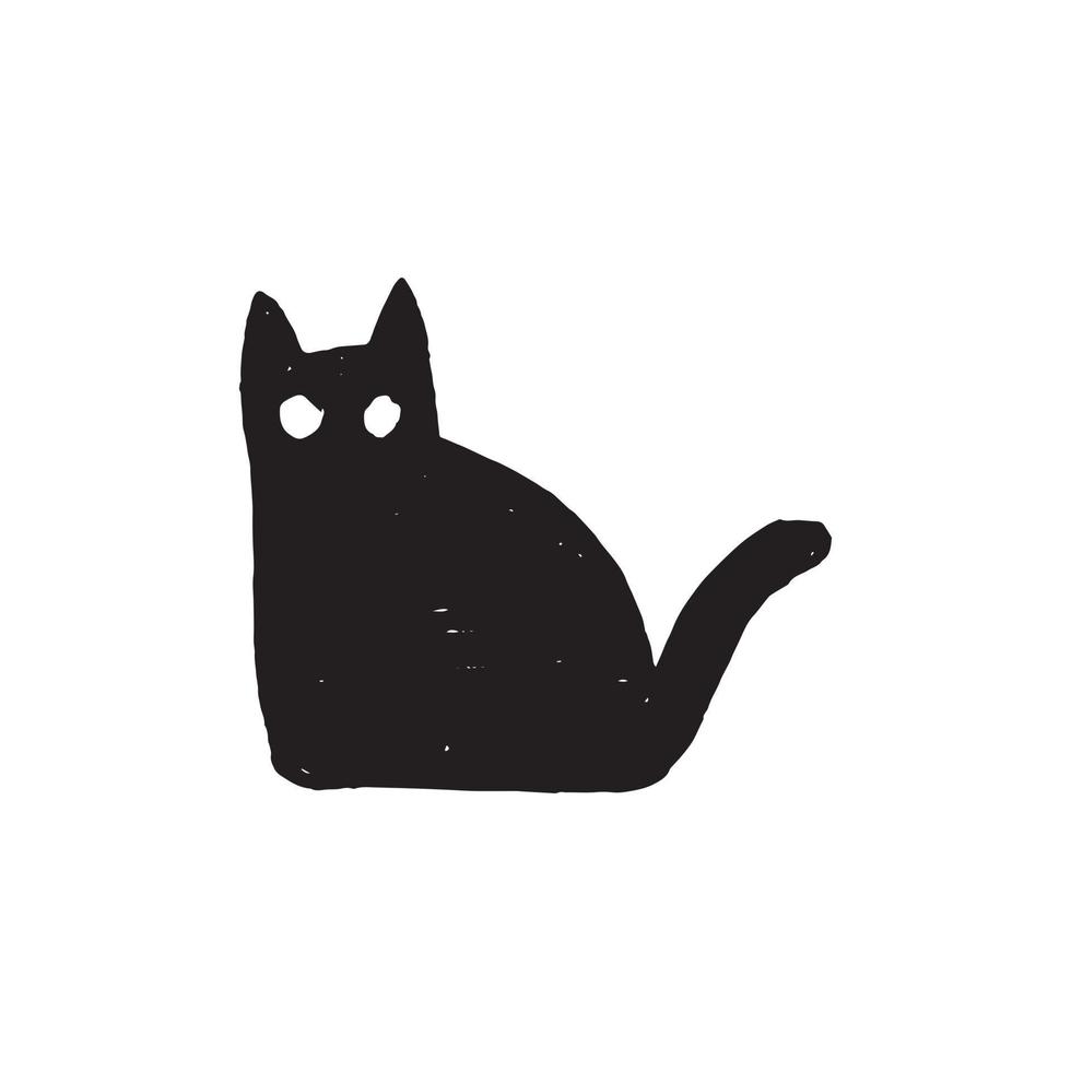 siluett av en katt handritad illustration i barnslig stil vektor