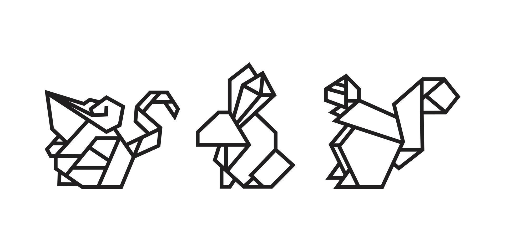 Maus-, Hasen- und Eichhörnchen-Illustrationen im Origami-Stil vektor