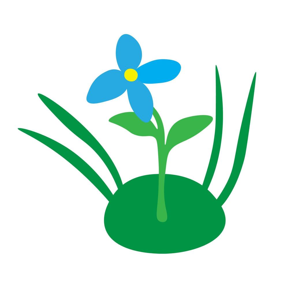 Cartoon blaue Blume auf dem Rasen mit Gras. vektor