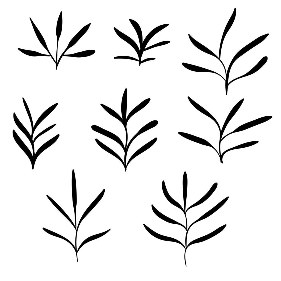 großer Satz schwarzer handgezeichneter dünner Linie süße Doodle-Blumensymbole, Blumen, Pflanzen. Design-Element-Sammlung isoliert auf weiss. vektor