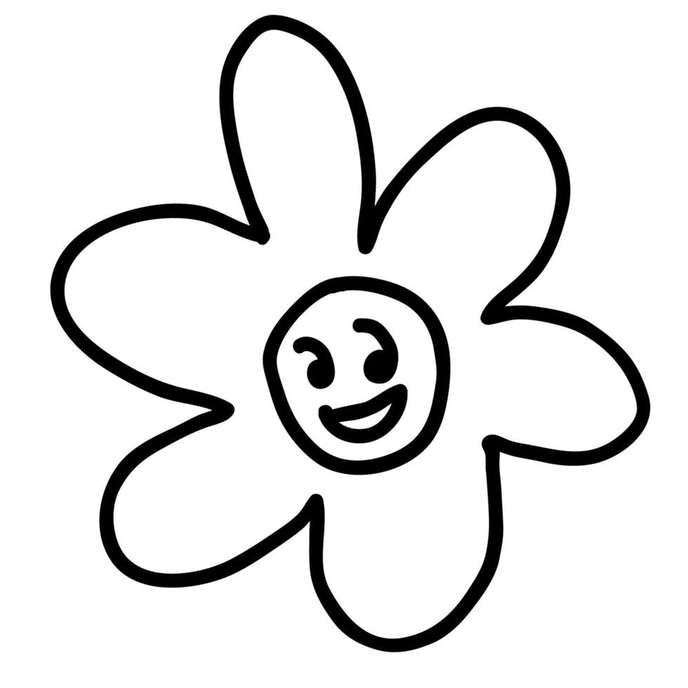 tecknad doodle glad blomma isolerad på vit bakgrund. vektor