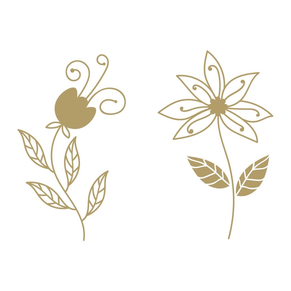 Satz von goldenen lockigen Blumenelementen, Paradies abstraktes Blumenelement. Design-Doodle-Sammlung. vektor