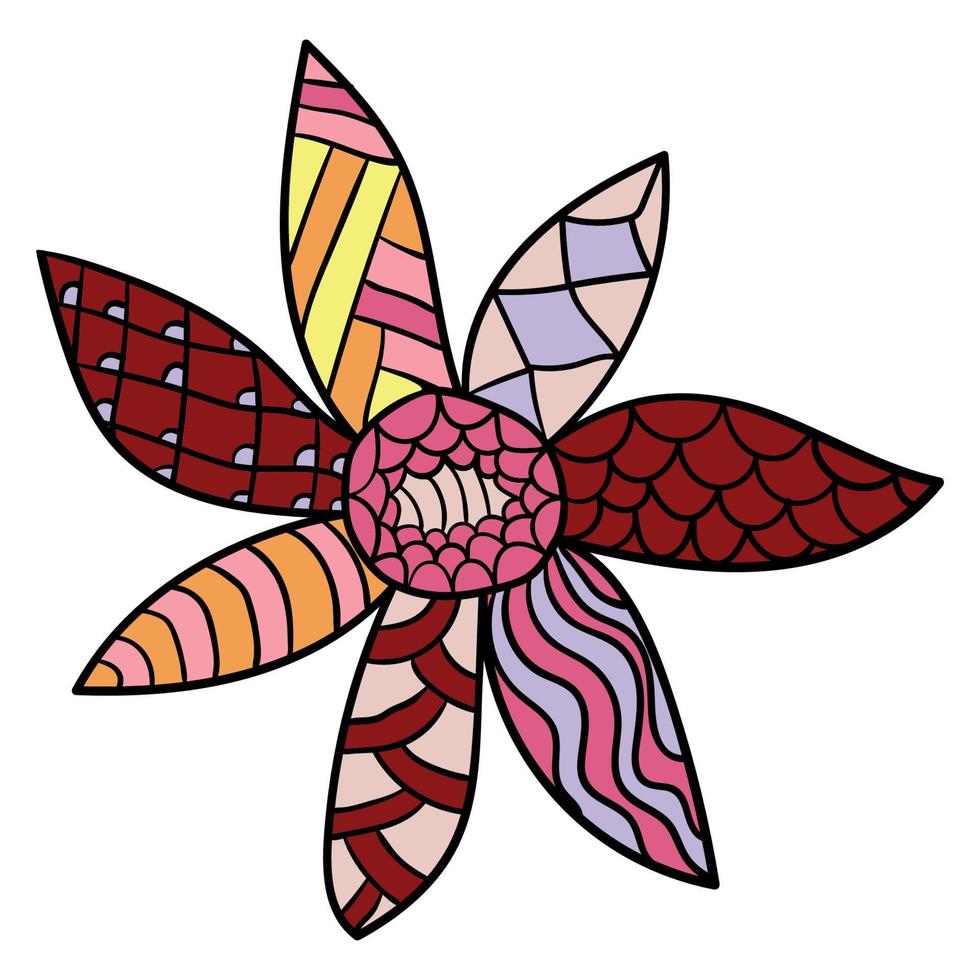 bunte dünne Linie doodle florales rundes Element, Blume auf weißem Hintergrund. vektor
