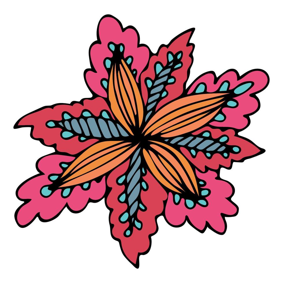 doodle rosa, blå, orange blomma ikon i siluett isolerad på vitt. söt retro blomma i ljusa färger för klistermärken, etiketter, taggar. vektor