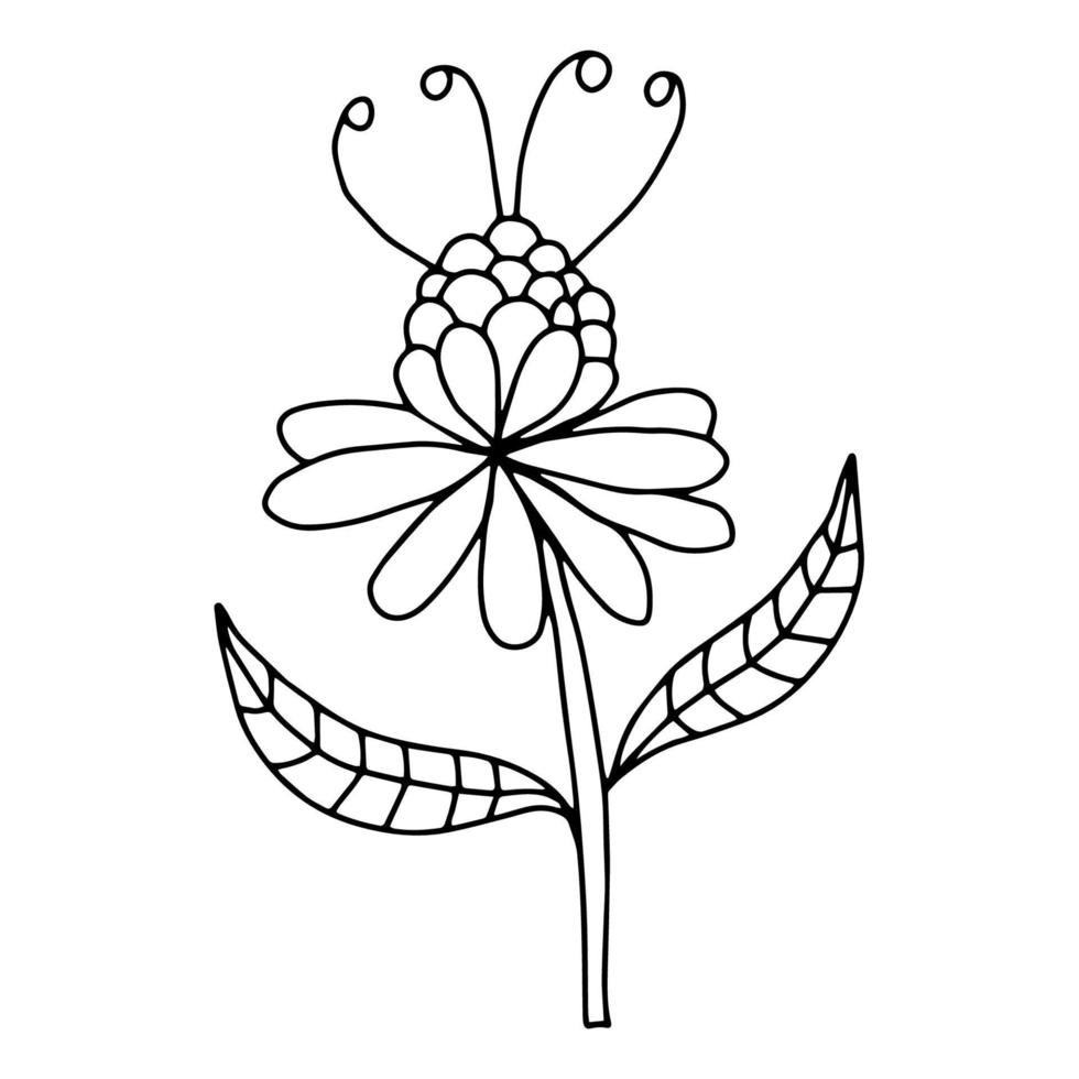 schlampige Blume der bunten Fantasie-Gekritzelkarikatur lokalisiert auf weißem Hintergrund. vektor