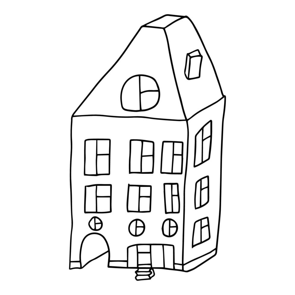 söt fantasy tecknad doodle hus, byggnad isolerad på vit bakgrund. arkitektur tecken. vektor