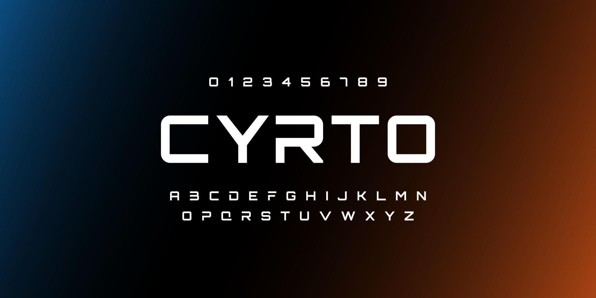 cyrto, abstrakt teknik rymdteckensnitt och alfabet. techno och mode teckensnitt. typografi digital sci-fi film koncept. vektor illustration