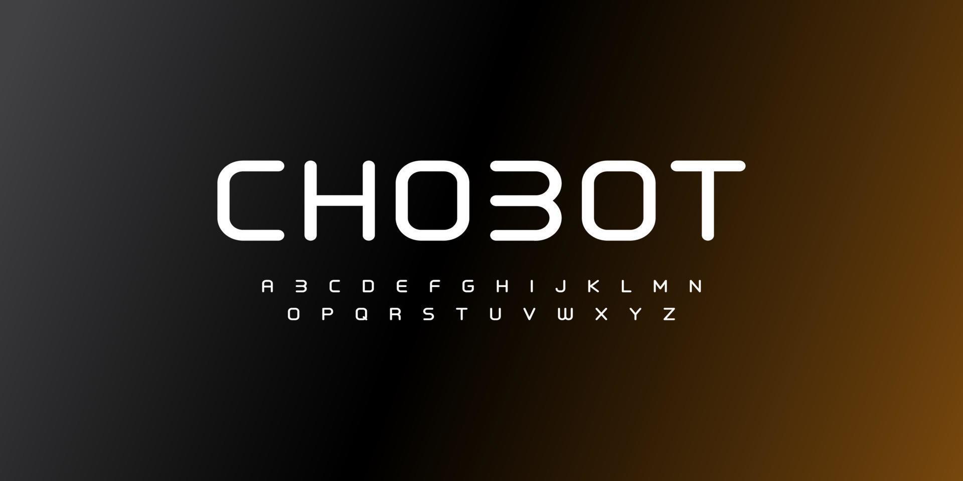 chobot, ett abstrakt teknologirymdtypsnitt och alfabet. techno effekt teckensnitt design. typografi digital sci-fi koncept. vektor illustration