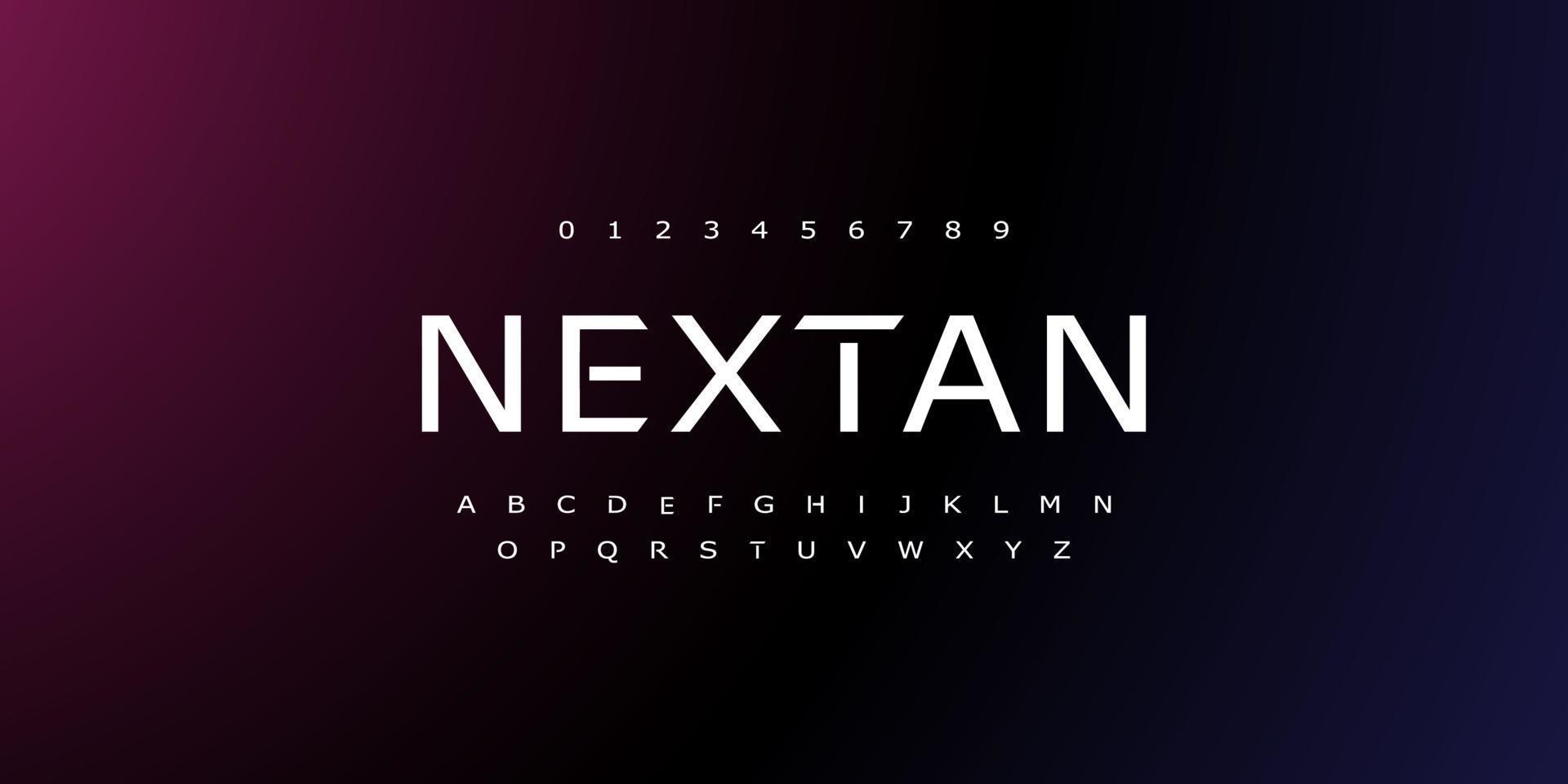 nextan , eine abstrakte Technologie-Weltraum-Schriftart und -Alphabet. Techno-Effekt-Schriftarten-Designs. Typografie digitales Science-Fiction-Konzept. Vektor-Illustration vektor