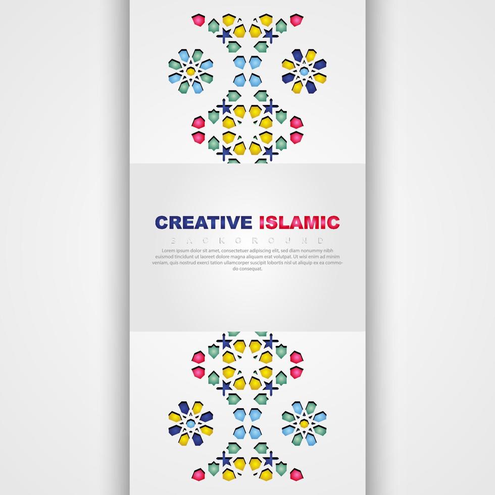 islamisk gratulationskort banner bakgrund med dekorativa färgglada detaljer av blommig mosaik islamisk konst prydnad vektor