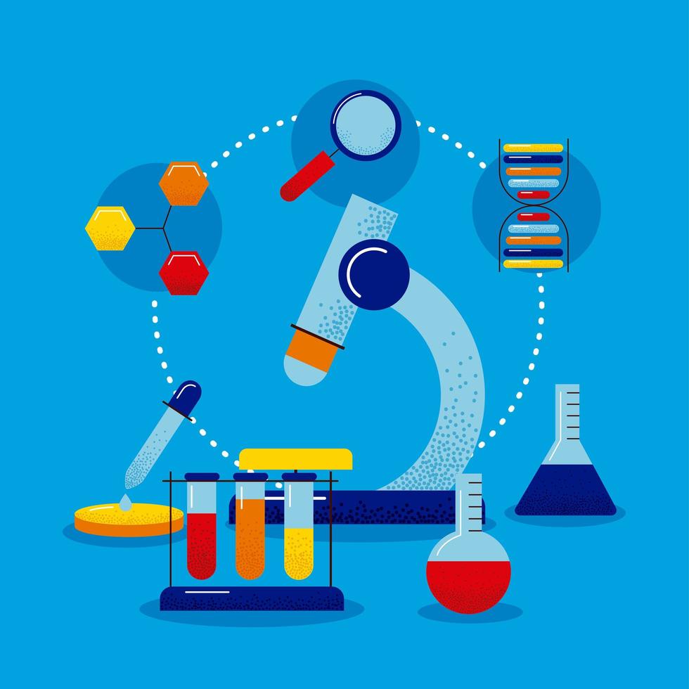 Mikroskop- und DNA-Symbole vektor