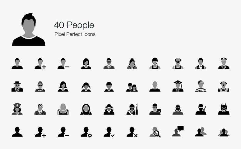 40 Personer Pixel Perfect Ikoner. vektor