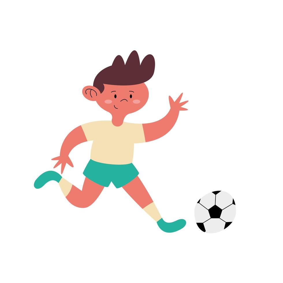 liten pojke spelar fotboll vektor