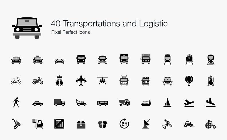 40 Transport och logistikpixel Perfekta ikoner. vektor