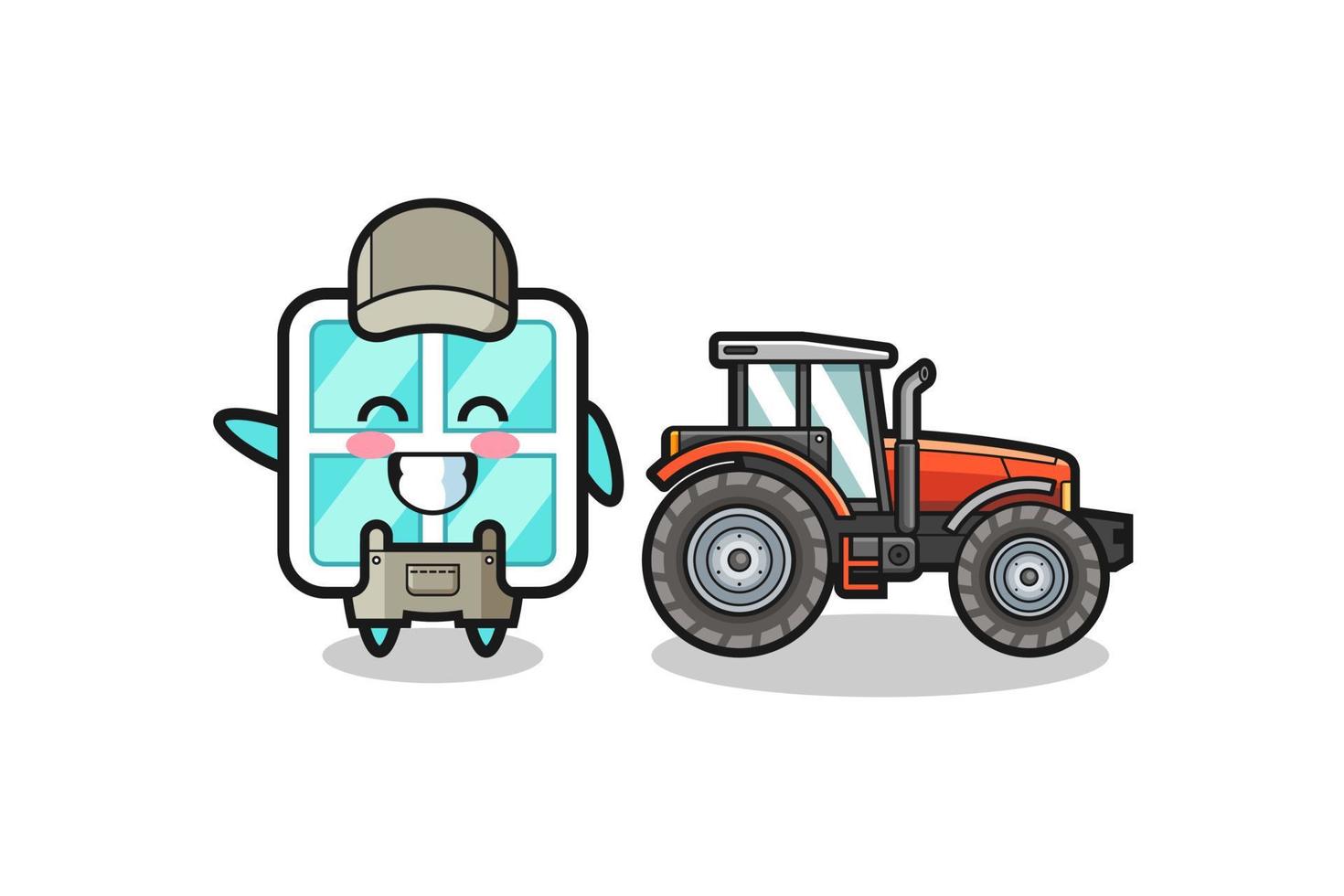 fönsterbondens maskot som står bredvid en traktor vektor