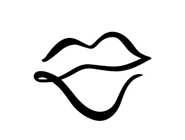 Vektor abstrakte Hand gezeichnete Lippensymbol. Bild-Logo-Label zum Bedrucken von Kleidung. Getrenntes Illustrationskalligraphieelement für minimale Linie der Linie eins