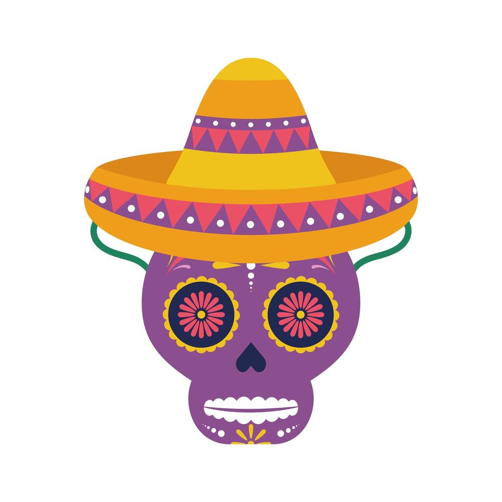 Totenkopf mit traditionellem mexikanischem Hut vektor