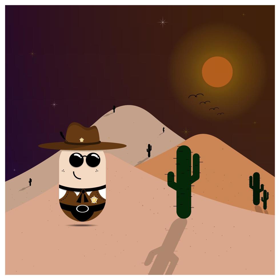 ein Charakterdesign eines Sheriffs mit Wüstenhintergrund vektor