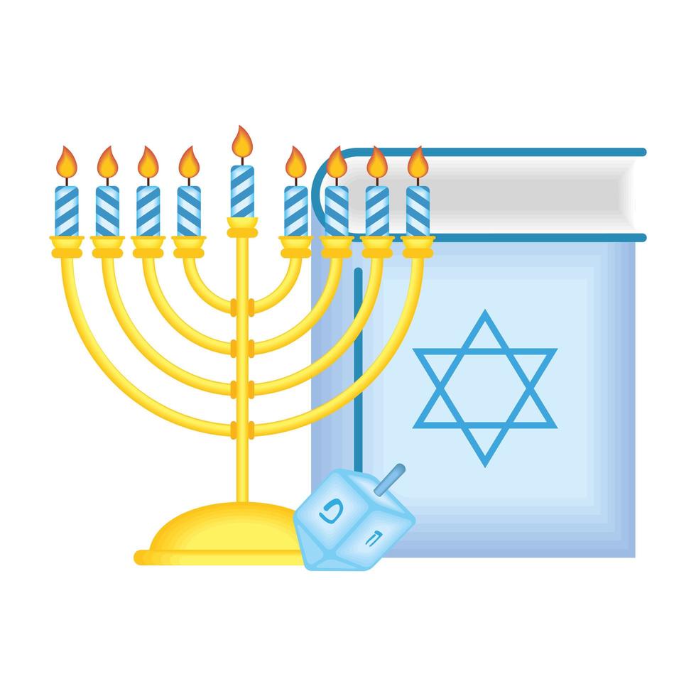 glad hanukkah koran bok med ljuskrona och pyrinola vektor