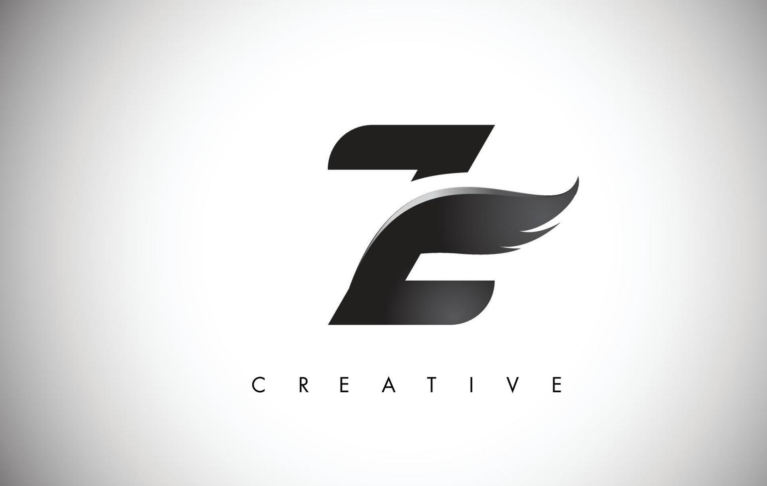Z-Brief-Flügel-Logo-Design mit schwarzem Vogel-Fliegenflügel-Symbol. vektor