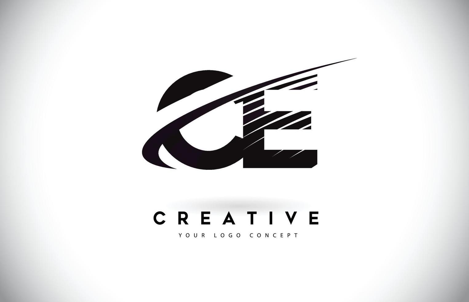 CE-Brief-Logo-Design mit Swoosh und schwarzen Linien. vektor