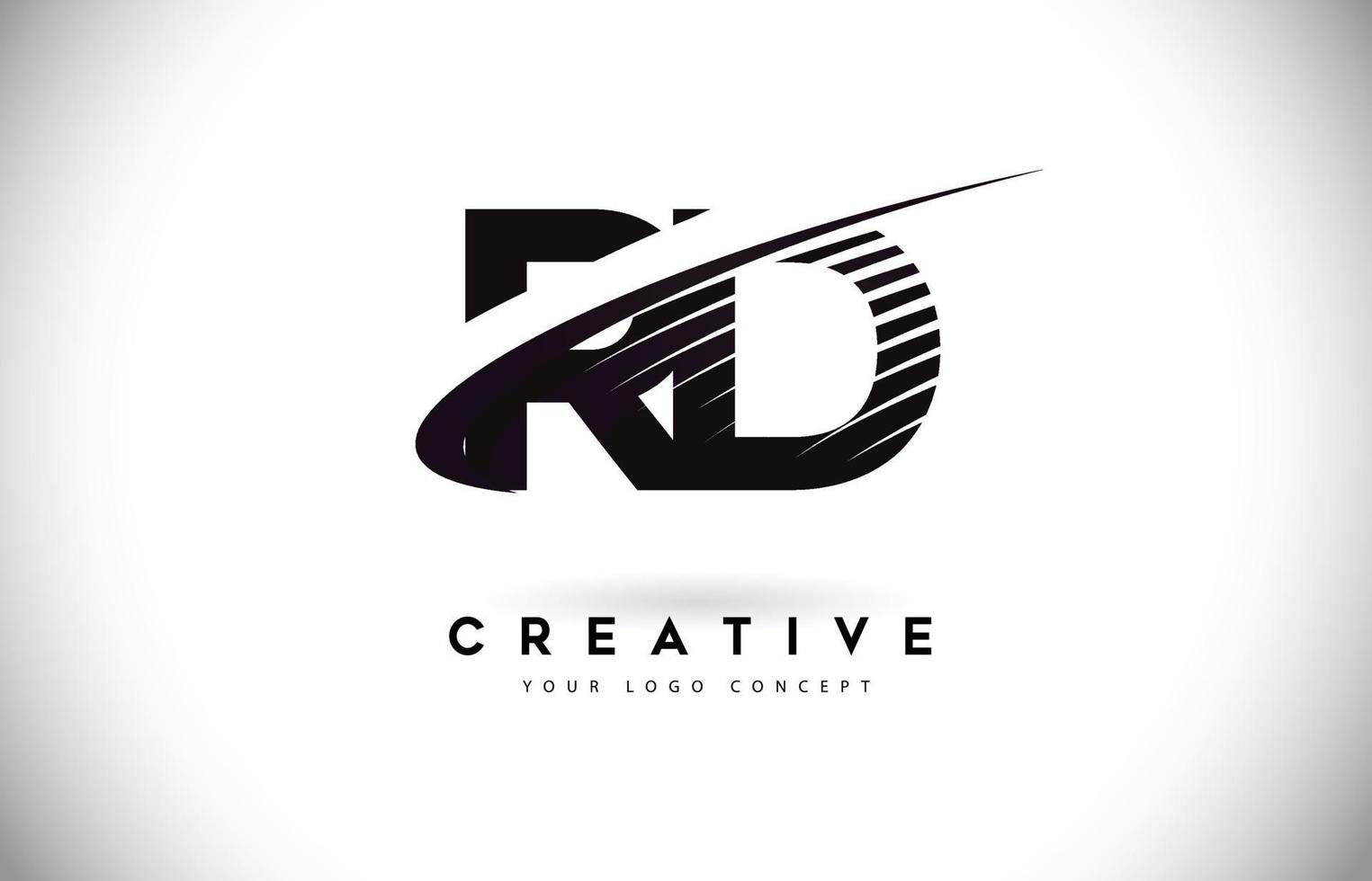 rd rd letter logotypdesign med swoosh och svarta linjer. vektor