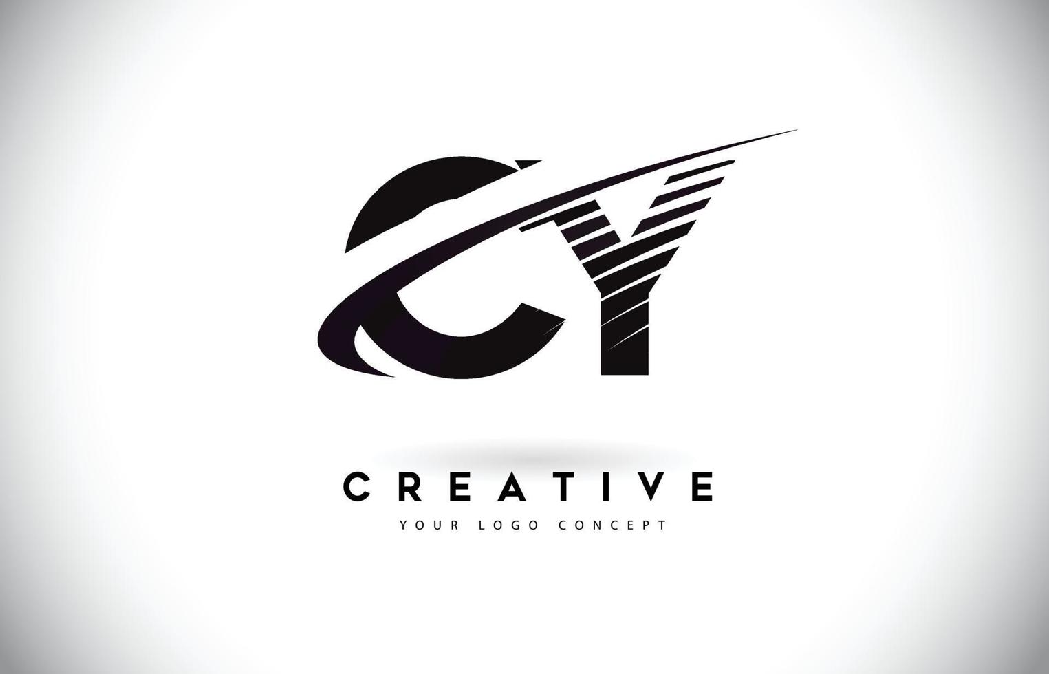 cy cy letter logotypdesign med swoosh och svarta linjer. vektor