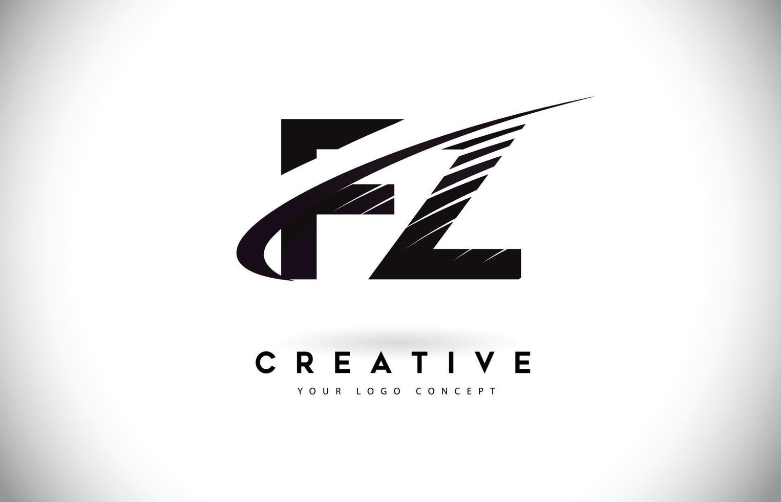 fz fz-Brief-Logo-Design mit Swoosh und schwarzen Linien. vektor