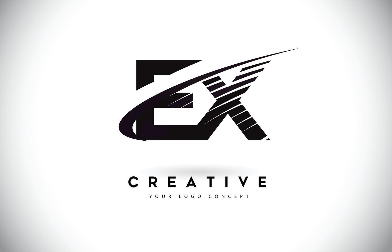 Ex-Brief-Logo-Design mit Swoosh und schwarzen Linien. vektor