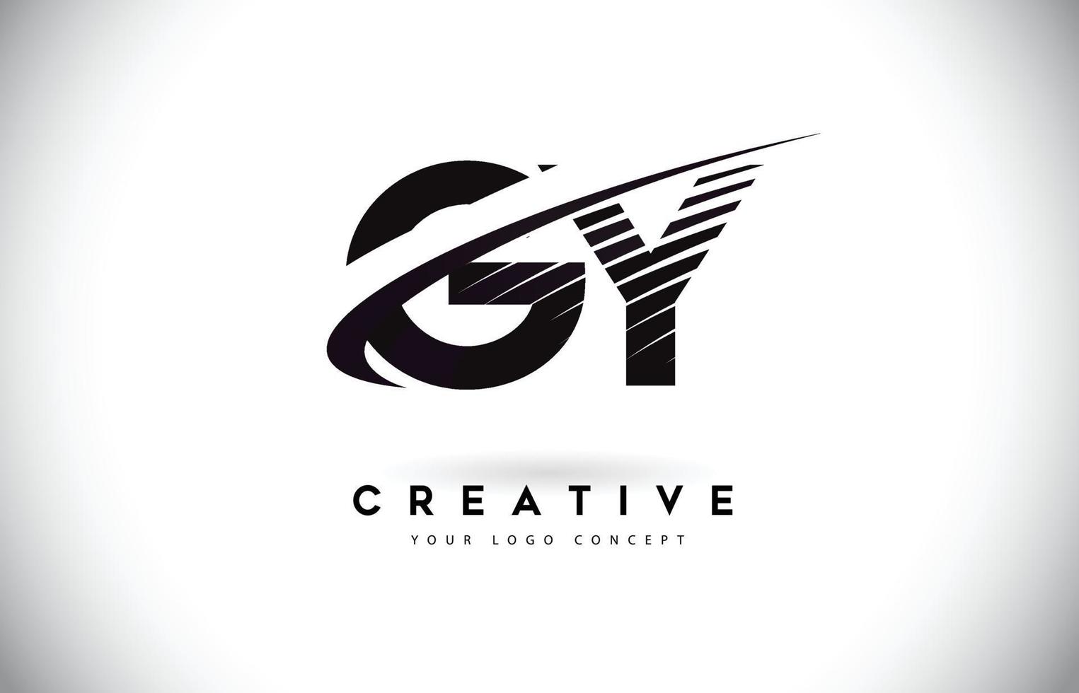 gy gy letter logotyp design med swoosh och svarta linjer. vektor