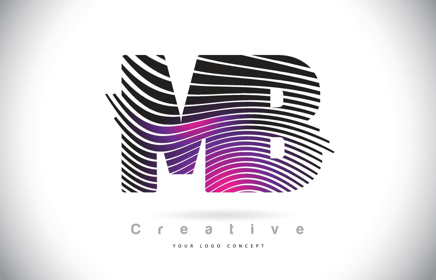mb mb zebra textur brief logo design mit kreativen linien und swosh in lila magenta farbe. vektor