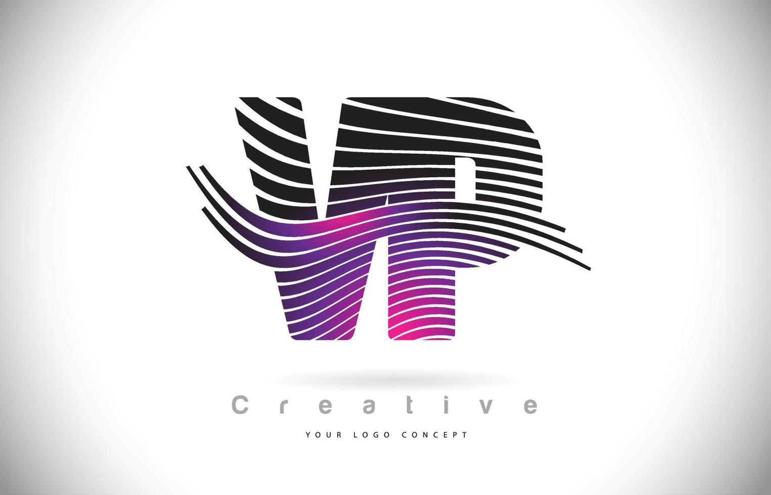 vp vp zebra textur brief logo design mit kreativen linien und swosh in lila magenta farbe. vektor