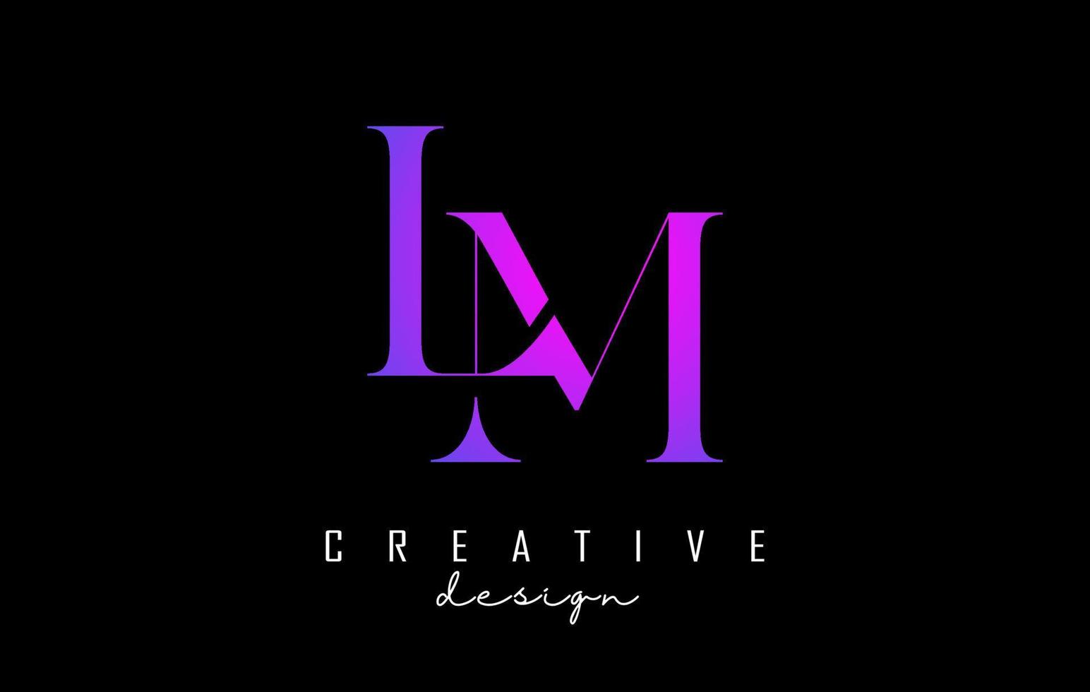 färgglada rosa och blå lm lm bokstäver design logotyp logotyp koncept med serif teckensnitt och elegant stil vektorillustration. vektor