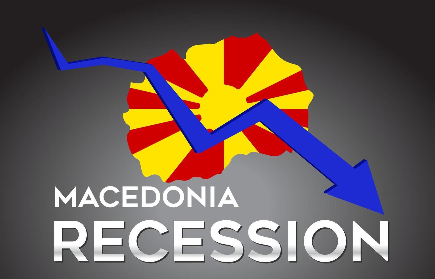 Karte von Mazedonien Rezession Wirtschaftskrise kreatives Konzept mit wirtschaftlichem Absturzpfeil. vektor